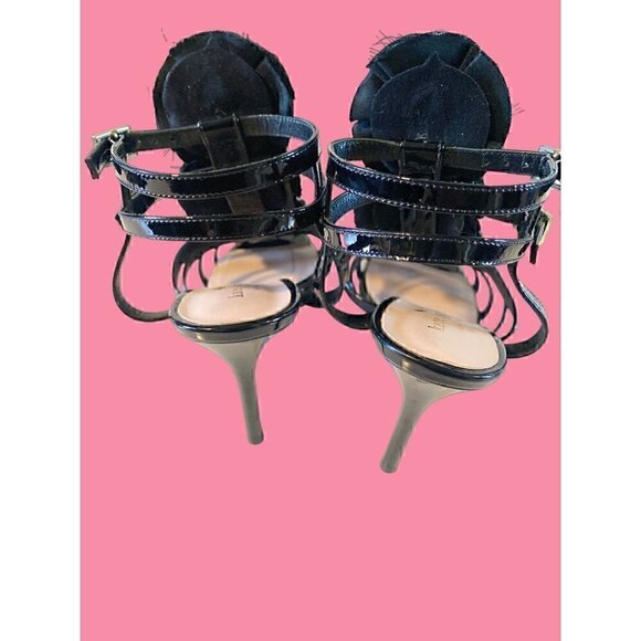 Vintage Kate Spade Black Patent Leather Satin Rose Sandals size 6 Italian Straps - Picture 10 of 10